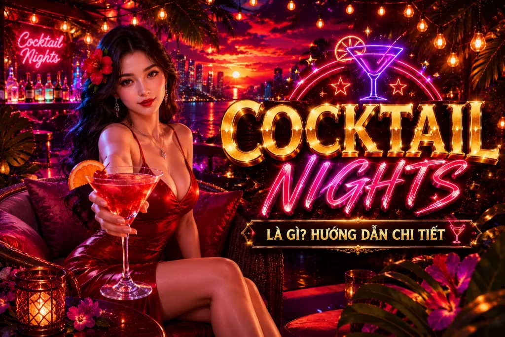 Không gian quán bar neon ấm cúng trong game 777X Cocktail Nights